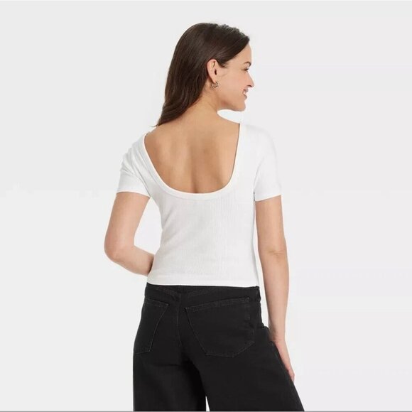 Universal Thread Women's Ribbed Shrunken Short Sleeve Scoop Neck Tee Gray XL - Picture 2 of 5